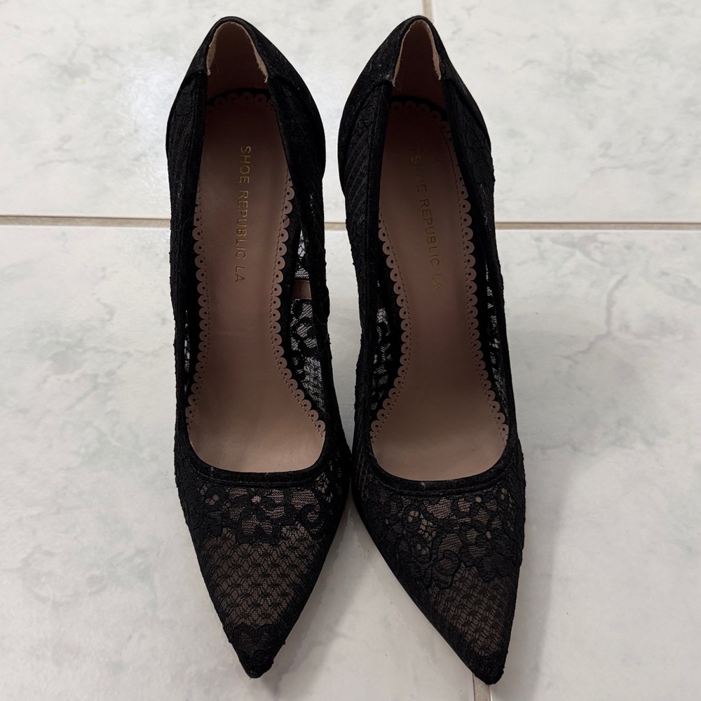 Black Lace Pointed Toe Heels
